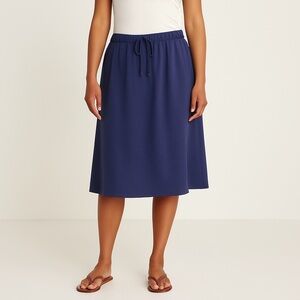 FADED GLORY Navy Midi Skirt L 12-14 Drawstring Waist